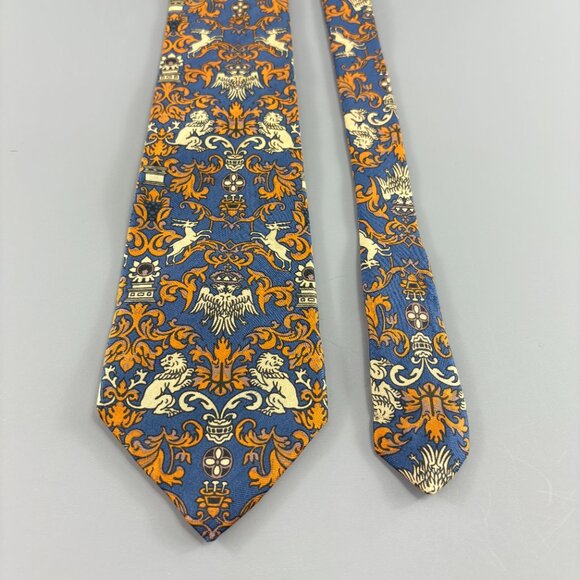 Past Times Blue / Orange /Cream w/ Animals Men's Tie 3 1/2" x 60" Vintage - Picture 2 of 3